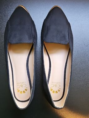 C&C California Black Women's Penny Flats with Gold Toe Accent